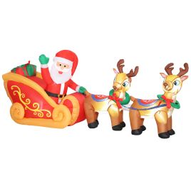 REVNOR Inflatable Christmas Santa Sleigh Polyester Outdoor Decoration - Red
