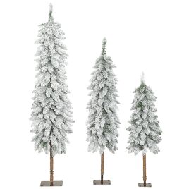 LORVIK Pencil Flocked Christmas Tree Plastic Set of 3, 3ft 4ft 5ft - Green