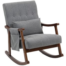 LIRON Linen Wooden Frame Rocking Armchair - Grey