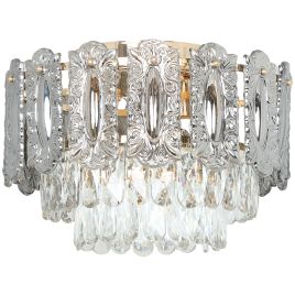 FALVESSEN LED Flush Mount Fixture Chandelier with Dual Crystal, Smoke Glass Shade and 3 E27 Sockets - Gold