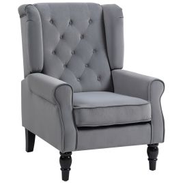 FYNTRA Velvet Button Tufted Armchair - Grey