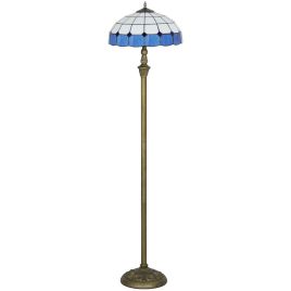 ALVARIX Tall Floor Lamp with Handcrafted Stained Glass Shade, Foot Switch and Dual Sockets - Blue