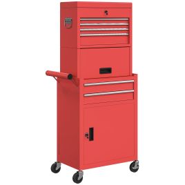 TORVIA Tool Chest Steel 3 Part Locking Storage Box - Red
