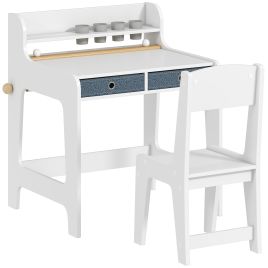 ALDWICK Art Table and Chair Set Wooden with Storage Shelf and Drawers - White