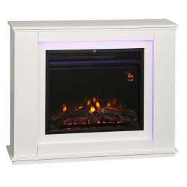 ELYRIC Electric Fireplace Wooden Realistic Flame Mantel Remote - White