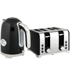 DEVRA Kettle and Toaster Set Stainless Steel Retro 3000W Style - Black