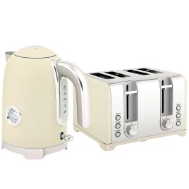 DEVRA Kettle and Toaster Set Stainless Steel Retro 3000W Style - Cream