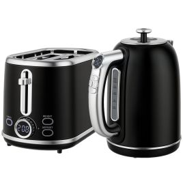 DERVAN Retro Kettle and Toaster Set Polished Finish - Black