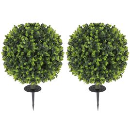 LOMVAR Artificial Boxwood Topiary Ball Plastic Set of 2 - Green
