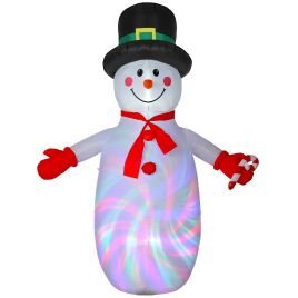 ROVIAN Inflatable Christmas Snowman Fabric with Dynamic Disco and LED Lights - White