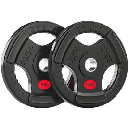 TMBER Olympic Weight Plates Steel Tri Grip 15kg Pair - Black