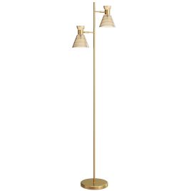 YSVELLYN Floor Lamp with Adjustable Dual Head, Floral Glass Shades and Foot Switch - Gold