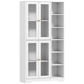 HALVORYS Multi Storage Kitchen Cabinet with Glass Doors - White
