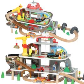 OSTAVELL 79 Piece Wooden Train Track Set for Kids Mine Themed with Crane - Multicolour