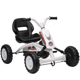 ARVENTHAL Kids Pedal Go Kart with Steel Frame, Sporty Design - White