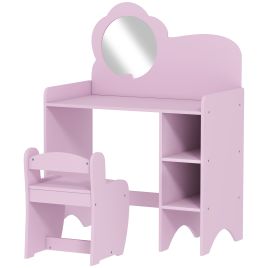FELVARRA Kids Dressing Table with Stool, Mirror and Shelves for Ages 3-8 - Purple