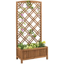 VARNWICK Wooden Garden Planter with Trellis Raised Bed - Brown