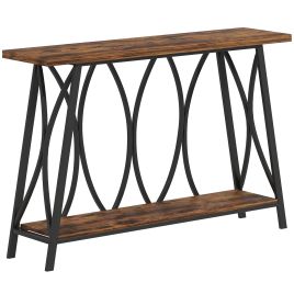 MARNWICK Narrow Console Table Industrial 2 Tier - Rustic Brown