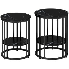 GOLDBROOK Marble Effect Coffee Tables Set of 2 - Black