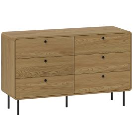 FALLOWAY Oak Finish Chest of Drawers - Large-sized, 6 Drawers, Double
