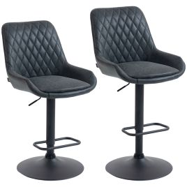 HATHERBY Faux Leather Retro Bar Stools Set of 2 - Black