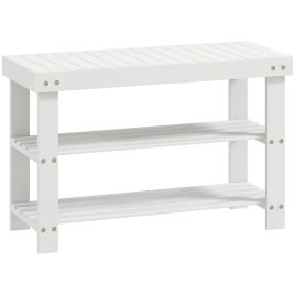 ATHERBY Bamboo Shoe Storage Bench with 2 Shelves - White