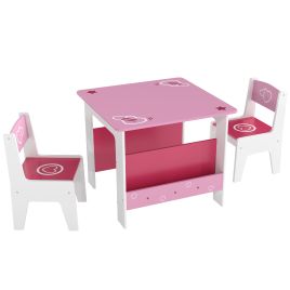 Kids Table and Chair Set with Bookshelves, 3 Pieces - Pink