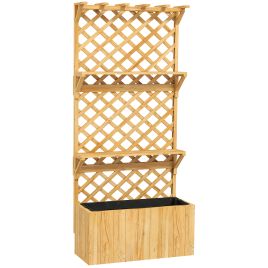 MARTHILL Wooden Planter with Trellis and Shelves - Natural