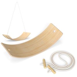 Wooden Kids Balance Board with Rope for Sensory Play - Natural