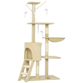 CHARNLEY Multi Level Cat Tree 134cm with Condo and Scratching Posts - Beige