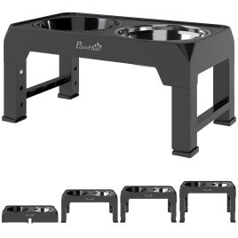 BRANDOR Foldable Raised Dog Bowl with Slow Feeder - Black