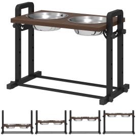 AVERSHAM Raised Dog Bowls with Adjustable Stand for All Breeds - Brown