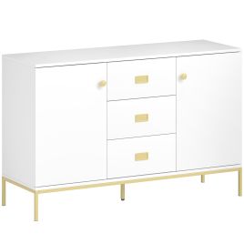 AVEBURY Modern Sideboard Storage Cabinet with Gold Tone Accents - White