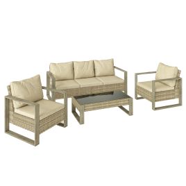 Halune Aluminium 4 Piece Rattan Garden Sofa Set - Mixed Khaki