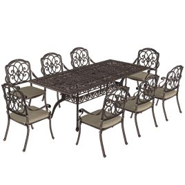 Coron Khaki Aluminium 9 Piece Garden Table and Chairs Set - 106cm