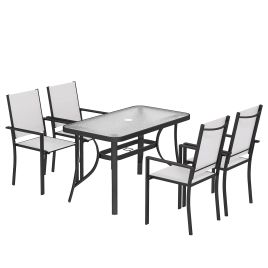 Norier Light Grey Tempered Glass 4 Seater Dining Set with Umbrella Hole - 120cm