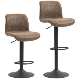 FRAELYNNE Set of 2 PU Leather Bar Stools with Backrests and Footrests for Kitchen Counters - Brown and Black