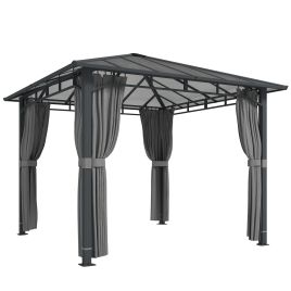 Rosridg Dark Grey Aluminium 3x3m Hardtop Gazebo Canopy with PC Roof - 302cm
