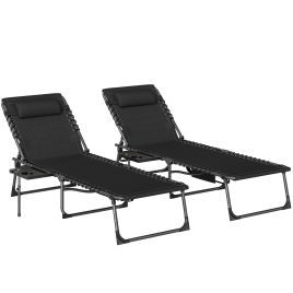 Stadene Black Fabric Sun Lounger Set of 2 - 60cm