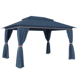 Harshaw Dark Blue Metal 3x4m Gazebo with Netting and Curtains - 300cm
