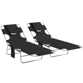 Ivevale Black Fabric Sun Lounger Set of 2 - 55cm