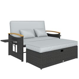 Faibury Light Grey Metal Garden Rattan Daybed - 122cm