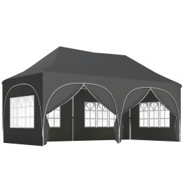 Dorcrof Dark Grey Metal 3x6m Pop Up Gazebo Shelter with Sides - 300cm