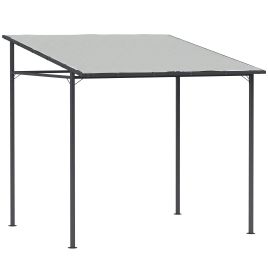 Glyford Light Grey Metal 2.4x2.4m Wall Mounted Pergola Gazebo with PA Coating Fabric - 238cm