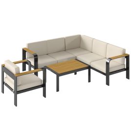 Belar Beige Aluminium 3 Pieces Corner Set with L - Shaped Sofa - 200cm