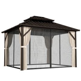 Oaklyne Brown Steel 3x3m Hardtop Gazebo Canopy Double Galvanised Steel Roof - 301cm