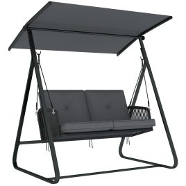 Foxena Dark Grey PE Rattan 2 Seat Canopy Swing Chair - 150cm