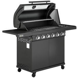 Valbury Black Glass Barbecue Trolley with Wheels - 146cm