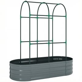 ELMHEIR 4 x 2 x 4.6ft Galvanised Raised Garden Bed with Arched Trellis and Open Base - Dark Grey