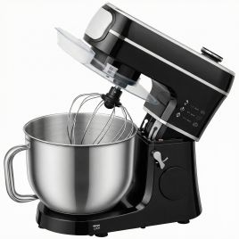 Ashheir Black Stainless Steel 6L 1400W Tilt-Head Food Mixer with 11 Speeds - 28cm